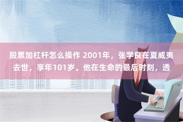 股票加杠杆怎么操作 2001年，张学良在夏威夷去世，享年10