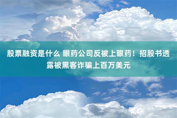 股票融资是什么 眼药公司反被上眼药！招股书透露被黑客诈骗上百